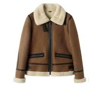 DLLDLGG Veste D'hiver en Similicuir pour Femme, Manteau D'aviateur en Cuir de Mouton Avec col en Fausse Fourrure