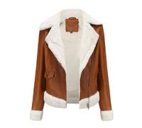 DLLDLGG Veste En Cuir Surdimensionnée pour Femme, Manteau D'hiver En Peau De Mouton Doublé Polaire Épaisse, Veste Aviateur Courte