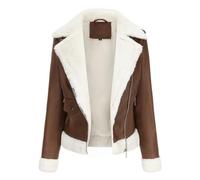 DLLDLGG Veste En Cuir Surdimensionnée pour Femme, Manteau D'hiver En Peau De Mouton Doublé Polaire Épaisse, Veste Aviateur Courte