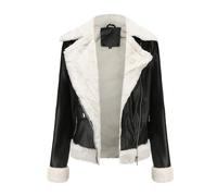 DLLDLGG Veste En Similicuir pour Femme, Blouson Aviateur Court, Manteau D'hiver En Cuir Aviateur En Peau De Mouton Avec col En Fausse Fourrure