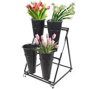 DLLDQBD Présentoir à fleurs avec roues et seaux en plastique - Étagère polyvalente pour bouquet de fleurs et compositions de plantes (taille : 2 niveaux 4 noir Bucket)