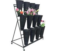 DLLDQBD Présentoir à fleurs avec roues et seaux en plastique - Étagère polyvalente pour bouquet de fleurs et compositions de plantes (taille : 3 niveaux 12 noir Bucket)