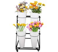 DLLDQBD Présentoir à fleurs avec roues et seaux en plastique - Étagère polyvalente pour bouquet de fleurs et compositions de plantes (taille : 2 niveaux 4 blanc Bucket)