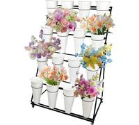 DLLDQBD Présentoir à fleurs avec roues et seaux en plastique - Étagère polyvalente pour bouquet de fleurs et compositions de plantes (taille : 4 niveaux 16 White Bucket)
