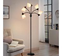 DLLT Lampadaire sur pied salon 5 lumières, lampe de lecture avec 5 abat-jour colorés, lampadaire LED multi-lumière avec col de cygne ajustable pour le salon, la chambre, noir, base E26