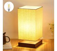 DLLT Lampe de chevet moderne au design scandinave, abat-jour en tissu, lampe chevet à base de bois à lumière naturelle, prise de courant E27, salon, bureau，De couleur crème (ampoule incluse)