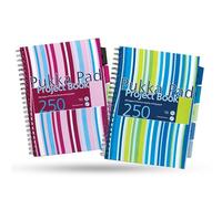 DLM Direct Pukka Pad Cahier de projet - Cahier de projet à rayures en polypropylène de couleurs assorties, 250 pages perforées et 5 intercalaires, carnet de notes à spirale A4 pour l'école, le bureau