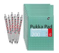 DLM Direct Pukka Pad Lot de 12 cahiers quadrillés métalliques A4 200 pages 80 g/m² Pages perforées à 4 trous Couverture verte Plusieurs options avec stylo à bille Zebra gratuit