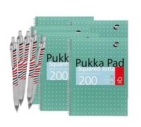 DLM Direct Pukka Pad Lot de 5 cahiers à carreaux métalliques A4 200 pages 80 g/m² Pages perforées à 4 trous Couverture verte Plusieurs options avec stylo à bille Zebra gratuit