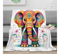 DLONIRPEX 3D Imprimé Colorful Elephant Art Couverture Moelleuse Microfibre Vif Mandala Jeté de Canapé Cadeau pour Voyageurs Campeurs Aventuriers 50x60inch(127x152cm)
