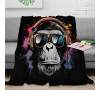 DLONIRPEX 3D Imprimé Cool Monkey DJ Plaid de Voyage Microfibre Compact Street Art Design Couverture Cadeau Mariage pour Jeunes Mariés 50x60inch(127x152cm)