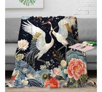 DLONIRPEX 3D Imprimé Elegant Cranes Jeté de Canapé Microfibre Doux Asian Floral Embroidery Couverture de Voyage Cadeau pour Campeurs Amis 80×90inch(200x230cm)
