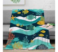 DLONIRPEX 3D Imprimé Fish Art Jeté de Canapé Microfibre Doux Colorful Marine Couverture de Voyage Compact Lavable en Machine pour Voyageurs Campeurs Familles 50x60inch(127x152cm)