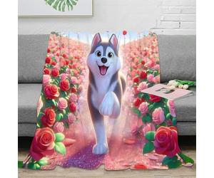DLONIRPEX 3D Imprimé Mignon Husky Chiot Couverture Polaire Microfibre Literie Dessin animé Animation Couverture de Lit Respirante Anti-Bouloche pour Foyers Jeunes Invités 80×90inch(200x230cm)