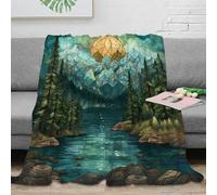 DLONIRPEX 3D Imprimé Mountain Landscape Plaid Moelleux Microfibre Literie Stained Glass Art Plaid Antistatique Infroissable pour Adultes Couples Propriétaires 60x80inch(150x200cm)