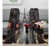 DLONIRPEX 3D Imprimé Paris Street scène Couverture de Lit Microfibre Douce Romantic Rainy Night Jeté de Canapé Cadeau Anniversaire pour Amis Collègues Proches 70×80inch(180x200cm)