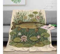 DLONIRPEX 3D Imprimé Pike Fish Plaid de Salon Microfibre Toutes Saisons Vintage Botanical Illustration Couverture Lavable en Machine Légère pour Locataires Familles Enfants 50x60inch(127x152cm)