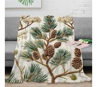 DLONIRPEX 3D Imprimé Pine Branch Couverture Microfibre Ultra Douce Botanical Embroidery Plaid Chaud Toutes Saisons pour Colocataires Jeunes Voyageurs 40x50inch(100x130cm)
