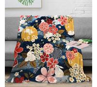 DLONIRPEX 3D Imprimé Rabbit Motifs Plaid Microfibre Antistatique Literie Japanese Floral Motif Couverture de Lit Respirante Légère pour Locataires Couples Jeunes 40x50inch(100x130cm)