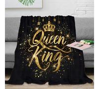 DLONIRPEX 3D Imprimé RoyalGoldText Couverture Microfibre Respirante Literie GlamorousCalligraphyStyle Plaid Chaud Légère Toutes Saisons pour Propriétaires Locataires Familles 70×80inch(180x200cm)