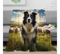 DLONIRPEX 3D Imprimé Sheep Herding Chien Couverture Polaire Microfibre Literie Rural Pastoral scène Jeté de Lit Antistatique Toutes Saisons pour Foyers Jeunes Invités 40x50inch(100x130cm)