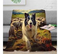 DLONIRPEX 3D Imprimé Sheep Herding Chien Jeté de Lit Microfibre Literie Pastoral Farm scène Plaid de Voyage Compact Antistatique pour Campeurs Voyageurs Familles 40x50inch(100x130cm)