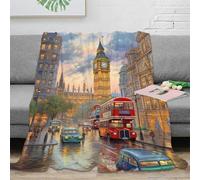 DLONIRPEX 3D Imprimé Street scène Jeté de Canapé Microfibre Doux Vintage Cityscape Couverture de Voyage Compact Lavable en Machine pour Voyageurs Campeurs Familles 40x50inch(100x130cm)
