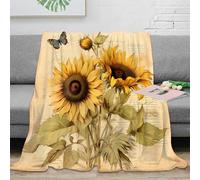 DLONIRPEX 3D Imprimé Sunflower Botanical Plaid de Salon Microfibre Moelleux Vintage Illustration Couverture Polaire Respirante Infroissable pour Propriétaires Locataires Couples 60x80inch(150x200cm)