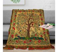 DLONIRPEX 3D Imprimé Tree of Life Plaid de Voyage Microfibre Compact Botanical Embroidery Design Couverture Cadeau Mariage pour Jeunes Mariés 60x80inch(150x200cm)