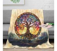 DLONIRPEX 3D Imprimé Tree of Life Plaid Microfibre Antistatique Literie Stained Glass Art Couverture de Lit Respirante Légère pour Locataires Couples Jeunes 70×80inch(180x200cm)