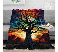 DLONIRPEX 3D Imprimé Tree of Life Plaid Microfibre Chaud Literie Stained Glass Art Couverture de Lit Anti-Bouloche pour Jeunes Adultes Étudiants Gammers 70×80inch(180x200cm)