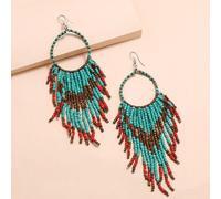 Dlouhé Boho Visací Náušnice v Orientálním Retro Stylu, Kov a Korálky, 9.5 cm x 2.5 cm