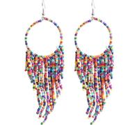 Dlouhé Boho Visací Náušnice v Orientálním Retro Stylu, Kov a Korálky, 9.5 cm x 2.5 cm