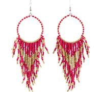 Dlouhé Boho Visací Náušnice v Orientálním Retro Stylu, Kov a Korálky, 9.5 cm x 2.5 cm