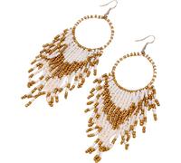 Dlouhé Boho Visací Náušnice v Orientálním Retro Stylu, Kov a Korálky, 9.5 cm x 2.5 cm