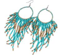 Dlouhé Boho Visací Náušnice v Orientálním Retro Stylu, Kov a Korálky, 9.5 cm x 2.5 cm