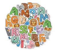 DLPRK 156 Stickers Alphabet Animaux pour Enfants - Lettres Autocollantes Imperméables avec Motifs Animaliers Mignons pour Apprendre et Décorer (Multicolore)