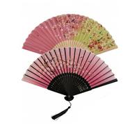 DLPRK Lot de 2 Éventails Pliables, Éventails en Bambou avec Gland pour Mariage, Fête, Danse