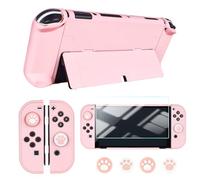 DLseego Case pour Nintendo Switch OLED Model, Housse de Protection Hard Shell avec Absorption Chocs et Anti-rayures Design , Protecteur d'écran et 4 Capuchons de Pouce pour Switch OLED 2021- Rose