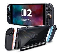 DLseego Coque Compatible avec la Switch 2,Transparent Dockable Rigide Housse de Protection avec 2 PCS Souple Poignée Cover