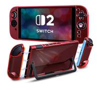 DLseego Coque de Protection pour Switch 2,Dockable Cristal Transparent Coque Dure en PC Split Design Housse de Protection avec 2 Cover pour Les Poignées et 4PCS Capuchon de Joystick,Rouge