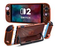 DLseego Coque de Protection pour Switch 2,Dockable Cristal Transparent Coque Dure en PC Split Design Housse de Protection avec 2 Cover pour Les Poignées et 4PCS Capuchon de Joystick,Orange