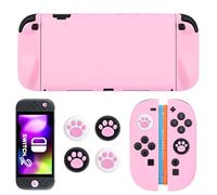DLseego Coque de Protection pour Switch 2,TPU Anti-Rayures Housse en Silicone Souple Anti-Chocs avec 4 Capuchons de Poignée de Pouce,Rose