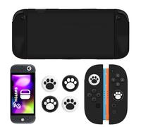 DLseego Coque de Protection pour Switch 2,TPU Anti-Rayures Housse en Silicone Souple Anti-Chocs avec 4 Capuchons de Poignée de Pouce,Noir