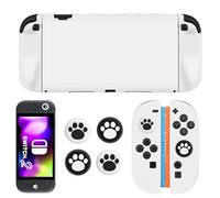 DLseego Coque de Protection pour Switch 2,TPU Anti-Rayures Housse en Silicone Souple Anti-Chocs avec 4 Capuchons de Poignée de Pouce,Blanc