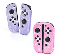 DLseego Coque de Protection pour Switch/Switch OLED Contrôleur,Transparence Paillettes TPU Souple Controller Switch Protecteur Grip Housse Cover,Violet+Rose