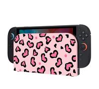 DLseego Coque de Protection Rigide Compatible avec la Station Dock Switch 2,Coque en Silicone PC Heart Leopard,Anti-Rayures et Anti-Poussière pour la Station d'ancrage NS2,Rose