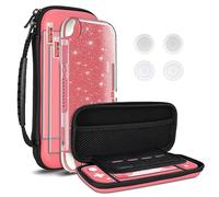 DLseego Coque de Transport pour Nintendo Switch Lite,Éétui de Transport Portable 4 en 1,Kit D'accessoires avec 1 Coque à Paillettes,2 Protecteurs D'écran et 4 Capuchons pour Les Joysticks,Rose
