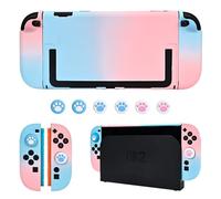 DLseego Coque pour Switch 2 2025,Dockable Couleur Dur Protecteur PC Housse avec 2 Poignées Cover et 6PCS Capuchons Joystick,Rose+Bleu
