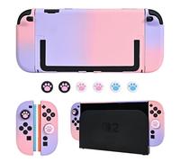 DLseego Coque pour Switch 2 2025,Dockable Couleur Dur Protecteur PC Housse avec 2 Poignées Cover et 6PCS Capuchons Joystick,Violet+Rose